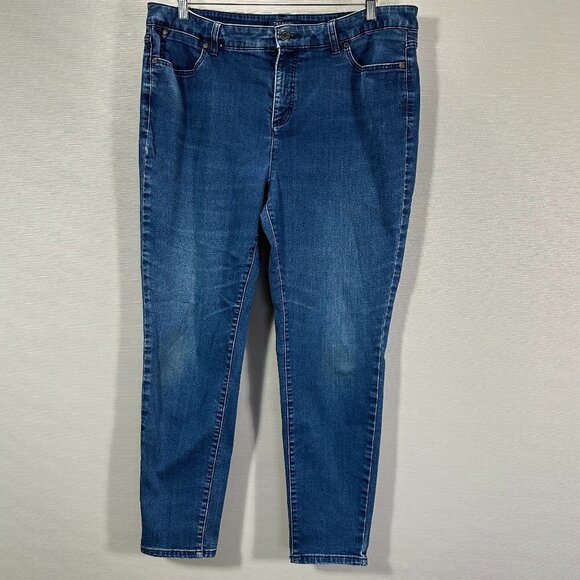 Talbots Jeans Womens 16 Simply Flattering 5 Pocket Blue Cotton Stretch Tapered - Picture 1 of 8
